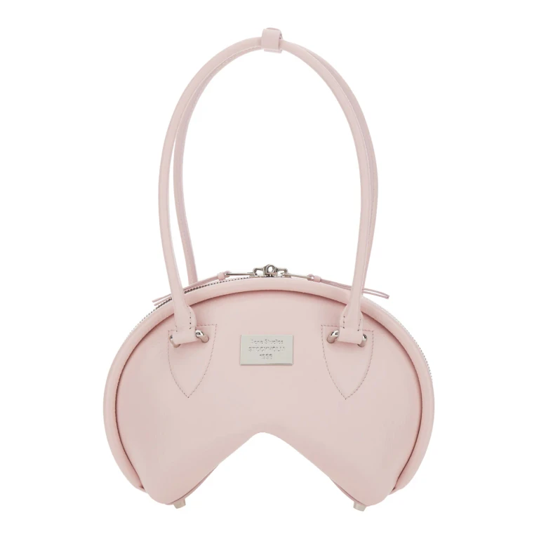 Pink Handbag With Top Handles and Logo Plaque