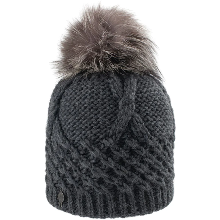 Chunky Torsade Beanie with Upcycled Fur Pom