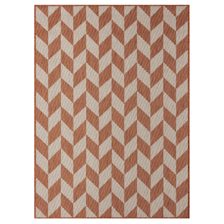 New York Patio Country Calla Contemporary Herringbone Indoor/Outdoor Area Rug - Orange/Ivory 6'6'x9'2':