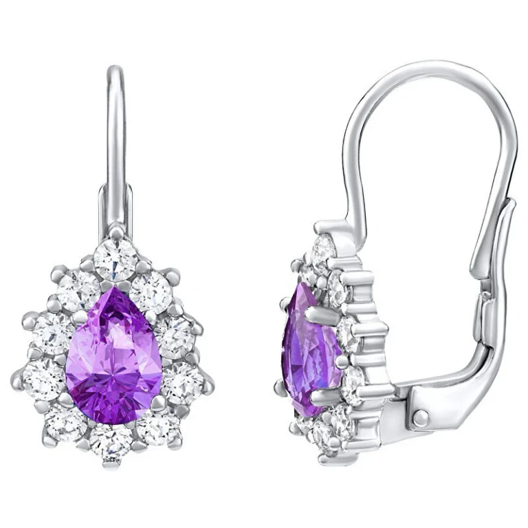 Purple Silver Earrings With Swarovski Zirconia Silvego31866F