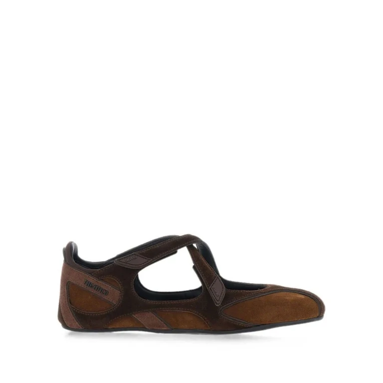 THE ATTICO Floor 01 Mary Jane Flats in Mesh and Suede with Velcro Strap (261WSH00871LBT040AA773)
