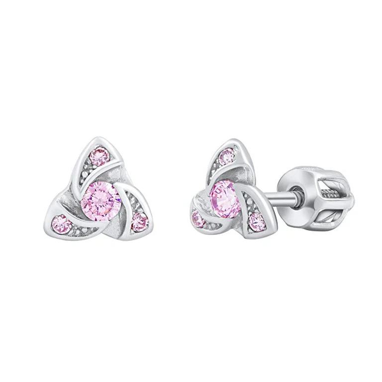 Delicate Silver Earrings With Pink Zirconia Brilliance Silvegob70497Bdsp