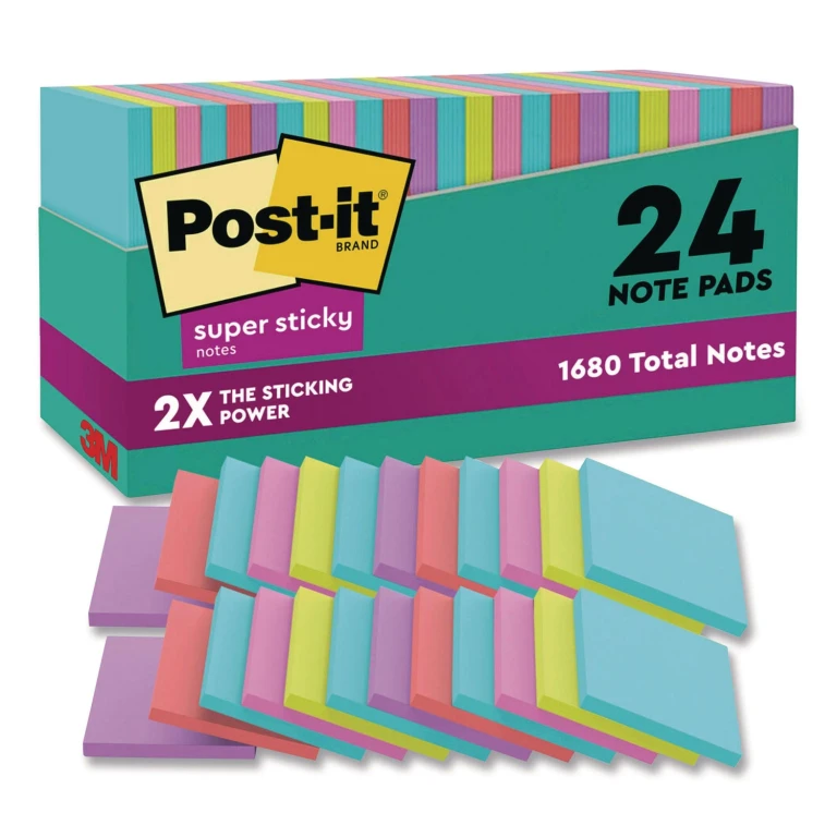Notes Super Sticky Pads in Miami Colors, 3 x 3, 70/Pad, 24 Pads/Pack