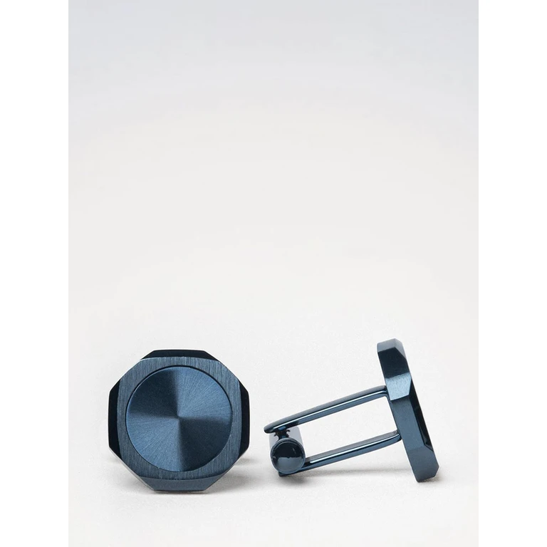 Chrome-Plated Steel Cufflinks with Rounded Shape and Engraved Logo (D1JWCLSU05MIDNIGHTBLUECUFFLINKS)