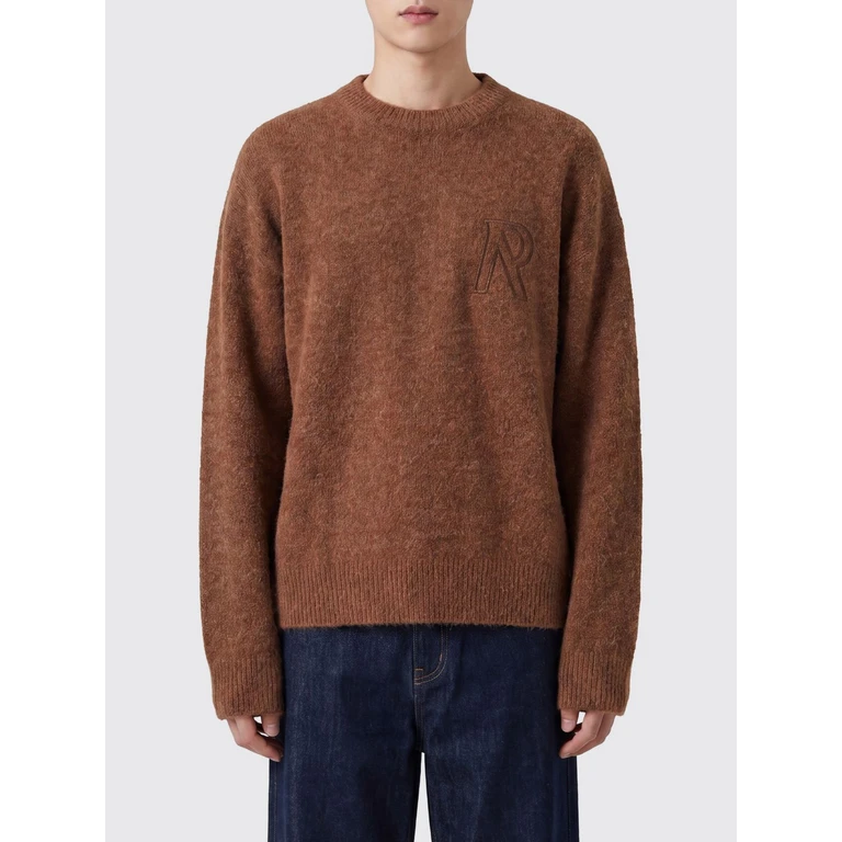 Crewneck Alpaca Wool-Blend Jumper with Jacquard Logo and Dropped Shoulders (MLM101197CHOCOLATE)