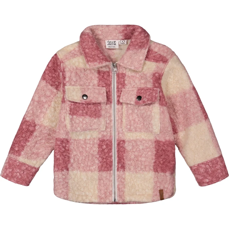 Off-White And Pink Zipped Plaid Overshirt - Little Girl