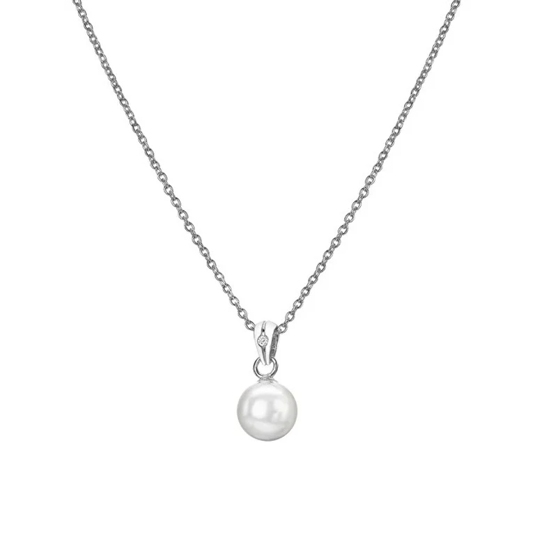Silver Necklace With Diamonds And Pearls, Diamond Amulets Dp895 (Chain, Pendant)