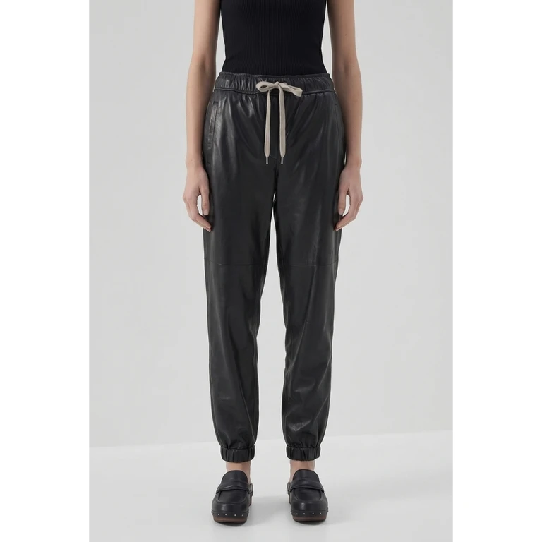Woblack Leather Relaxed Trousers