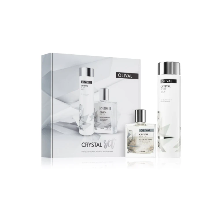 Crystal Nourishing and Hydrating Gift Set Moisturizing Body Milk 200ml + Multifunction Dry Oil with Glitter for Face, Body and Hair 50ml