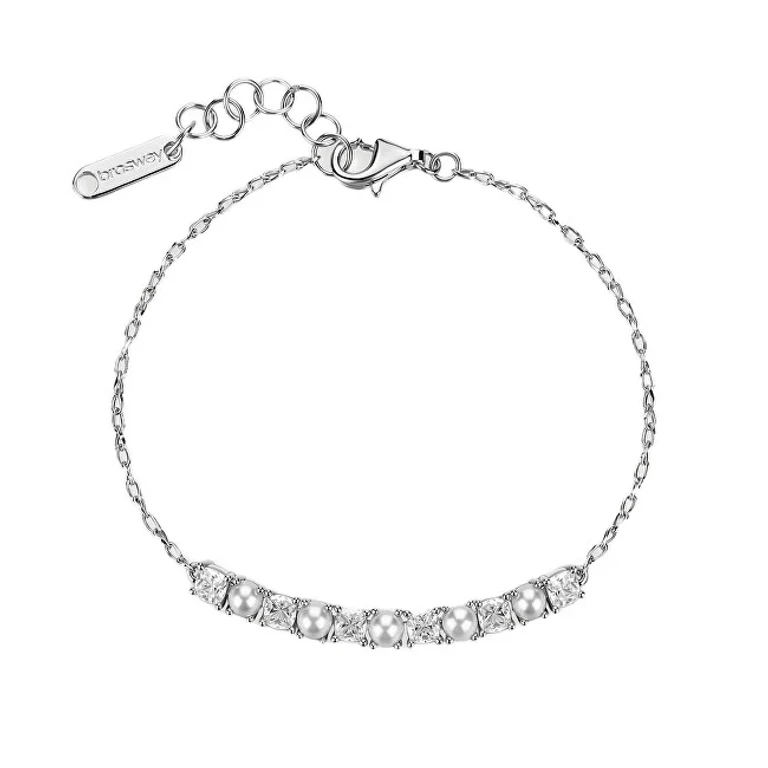 Silver Bracelet With Zirconia And Artificial Pearls Infinite White Fancy Fiw172