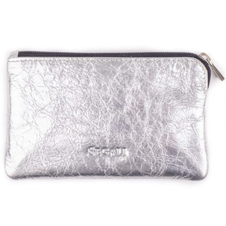 Mini Wallet-Keychain in Leather silver shiny