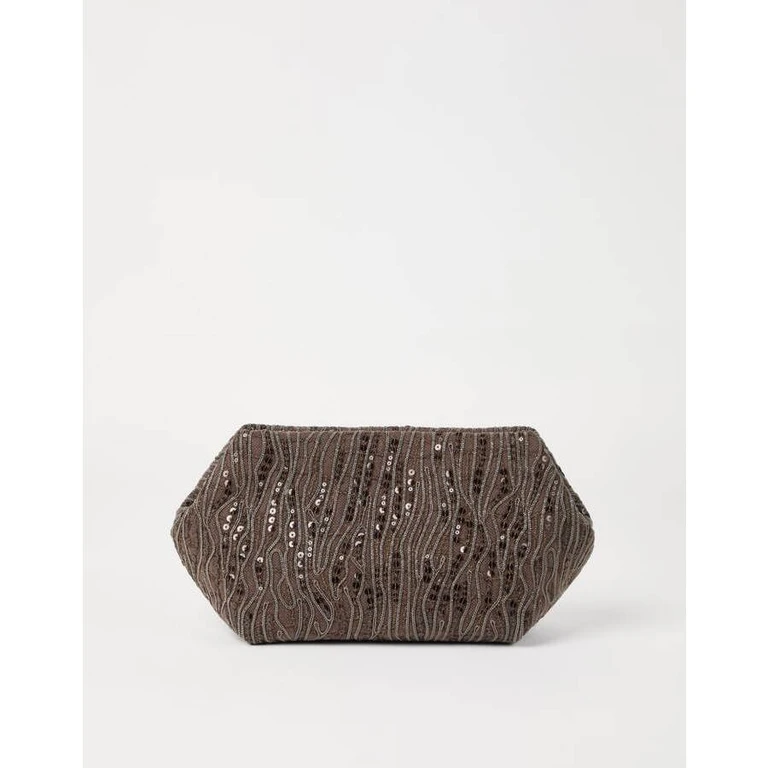 Brown Cotton Linen Clutch
