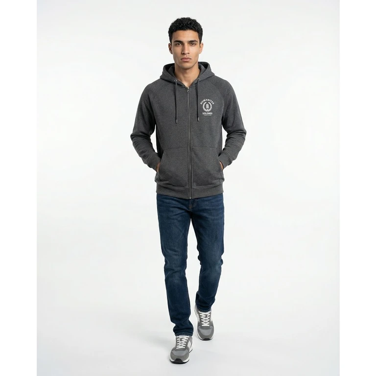 Gray Cashmere Blend Zip Hoodie