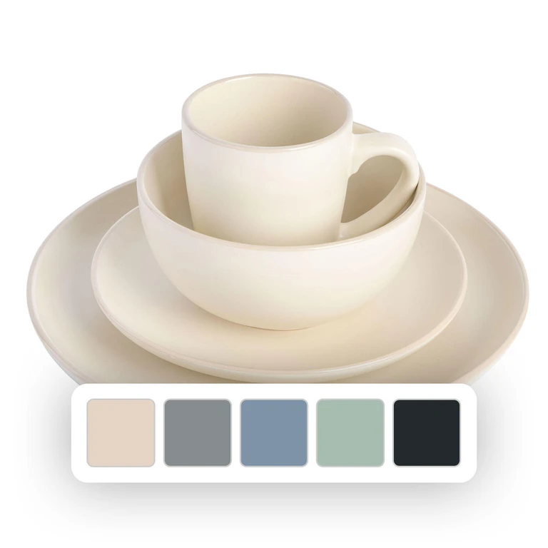 Home Everyday Essential Round 32-Piece Dinnerware Set, Service for 8-Cream:- Cream