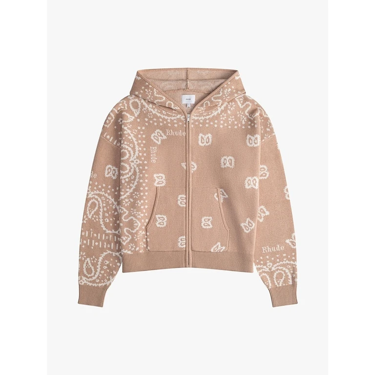 Men'S Beige Cashmere Blend Bandana Knit Hoodie