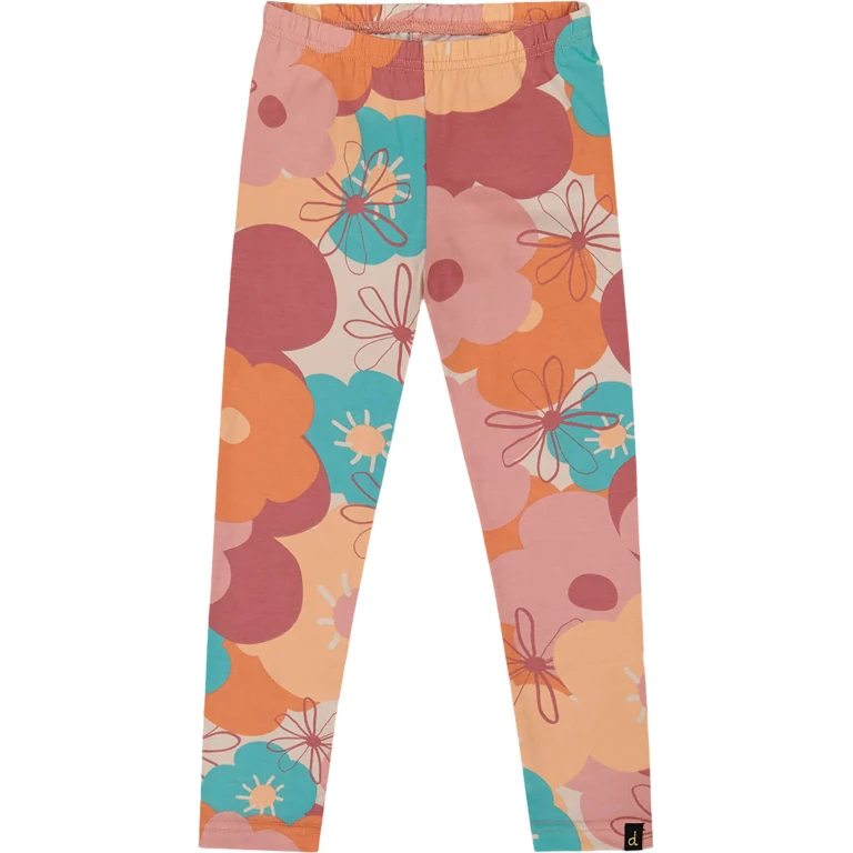 Organic Cotton Jersey Leggings with Coral Flowers - Little Girl