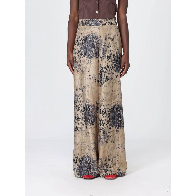 Silk Palazzo Trousers with Floral Print (MPNL416SB7GR)