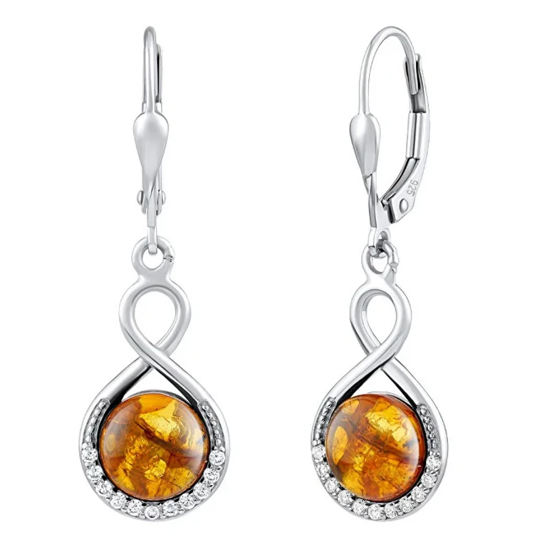 Silver Earrings With Real Amber Jst147107Ej