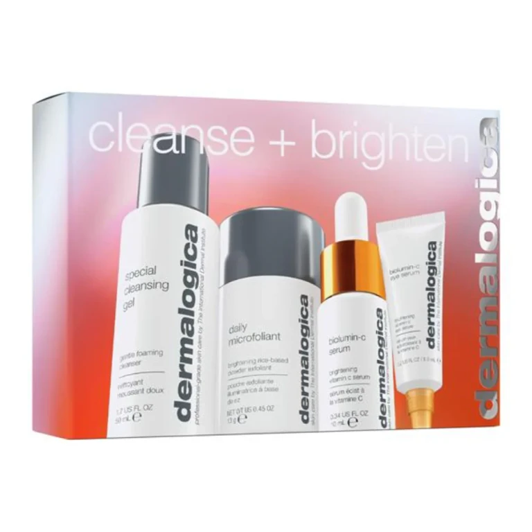Face Cleansing and Brightening Set with Vitamin C - Gel, Micro-Exfoliant, Face and Eye Serum