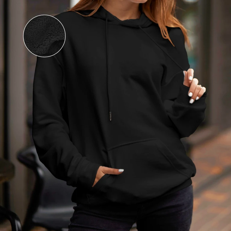 Women Casual Sherpa-Lined Cotton Hoodie
