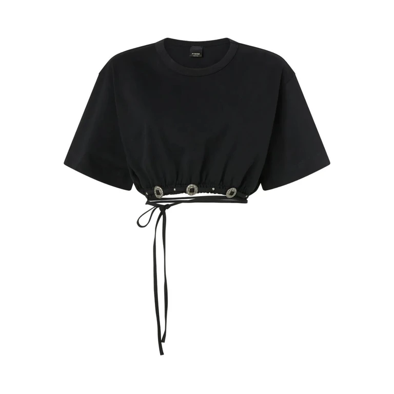 Cropped-T-Shirt aus Baumwolle mit Schnürung