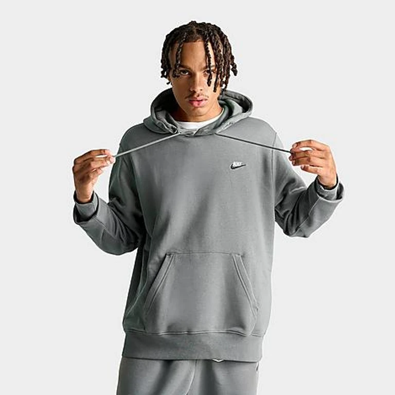 Nike Men's Club Fleece Premium Embroidered Pullover Hoodie in Smoke Grey/Smoke Grey/Multi Size: XS