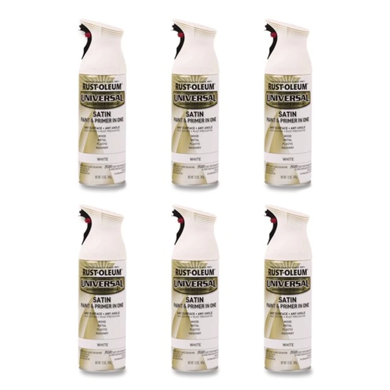 245210 Universal Premium Spray Paint, Satin White, 12 oz Aerosol Can, 6/Carton