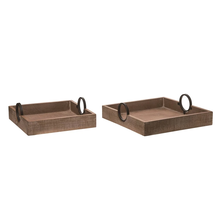 Wood Brown Everyday Trays Set of 2 Decorative Platters for Spring Home Decor