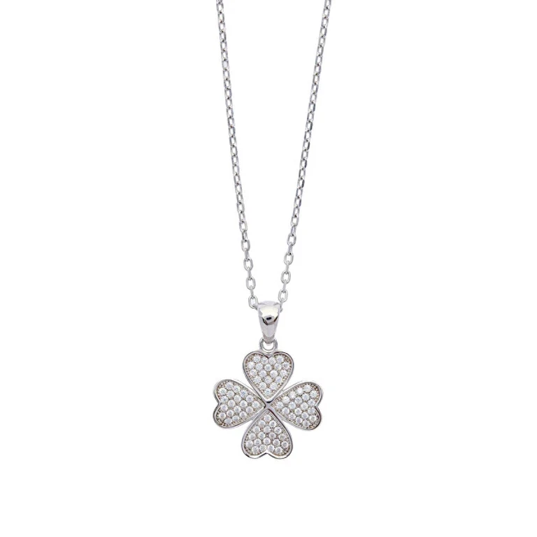 Silver Four Leaf Clover Lucky Necklace Karma 61282 (Chain, Pendant)