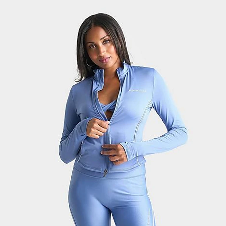 Women's Piped Funnel Full-Zip Jacket in Blue Float/White Size: XS