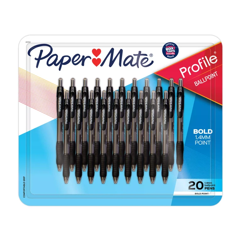 Ballpoint Pen, Profile Retractable Pen, Bold Point 1.4mm, Black, 20 Count