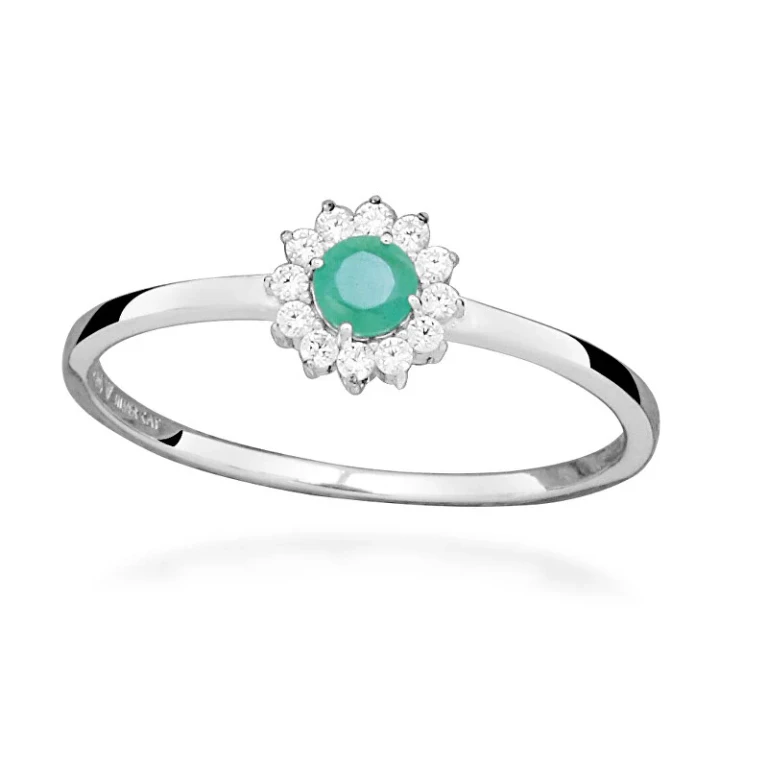 Silver Ring With Cubic Zirconia And Emerald Sc564 - Size: 60 Mm