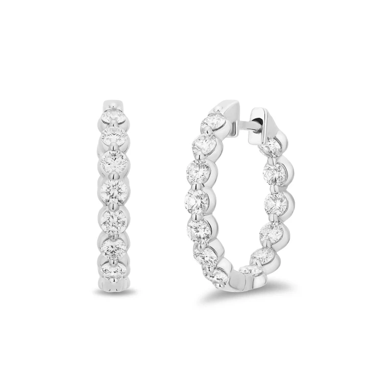 Round Cut In and Out Diamond Hoop Earrings in 14K Gold- White Gold, 1.30 CT:- White Gold, 1.30 C. T.T. W.