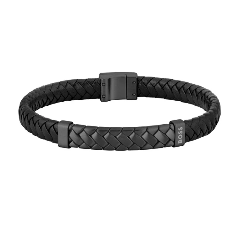 Black Leather Bracelet For Men Tailored 1580676 - Length: 19 Cm