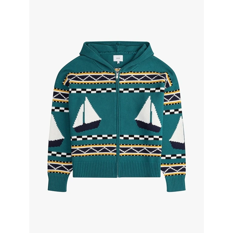 Men'S Teal Wool Knit Zip-Up Hoodie