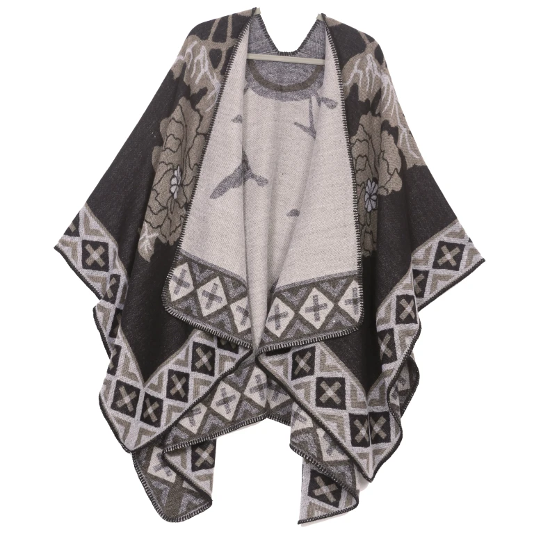 Sakkas Lupe Womens Reversible Poncho Wrap Cape Shawl Sweater Coat Cardigan Pattern