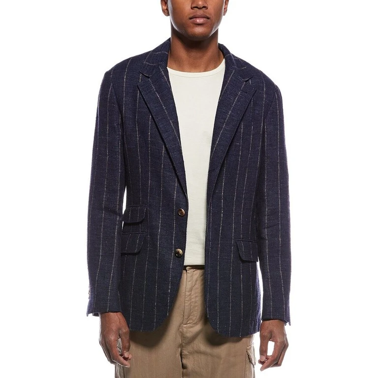 Men'S Blue Wool Blend Striped Blazer