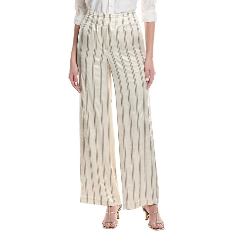 Warm White Striped Wide-Leg Trousers