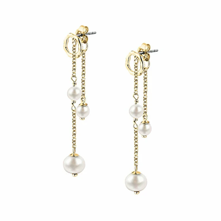 Gold-Plated Chain Earrings with Real Pearls Pearl Archive Sazd02