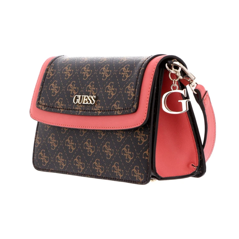 , Camy, synthetic leather, 4G logo, fabric shoulder bag, coral/brown, for women