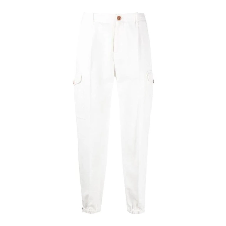 White Cargo Trousers With Elastic Cuffs
