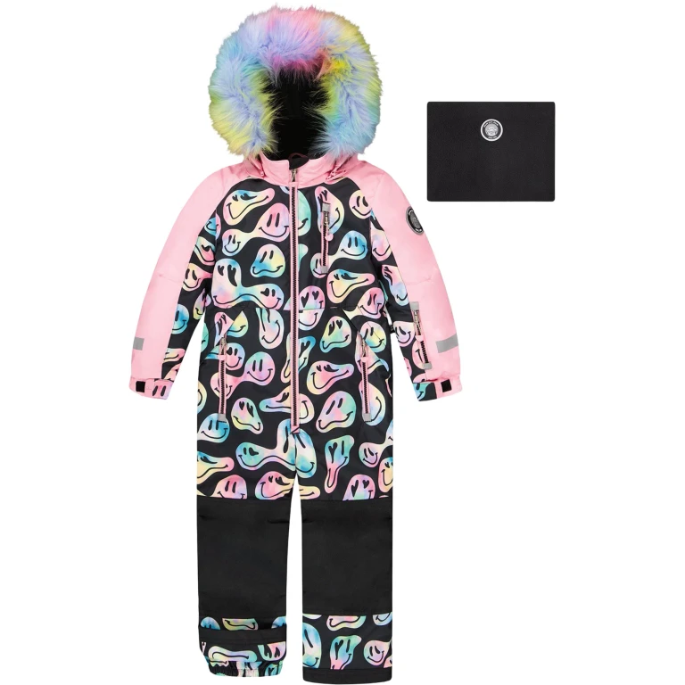 Navy Flower Print Play One-Piece Snowsuit - Big Girl
