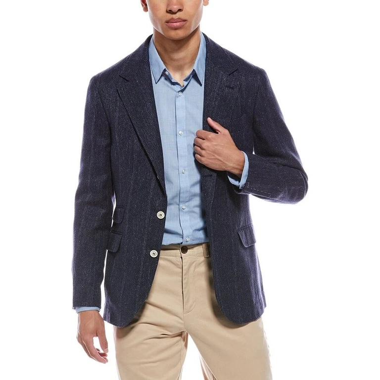 Navy Linen Silk Wool Blazer