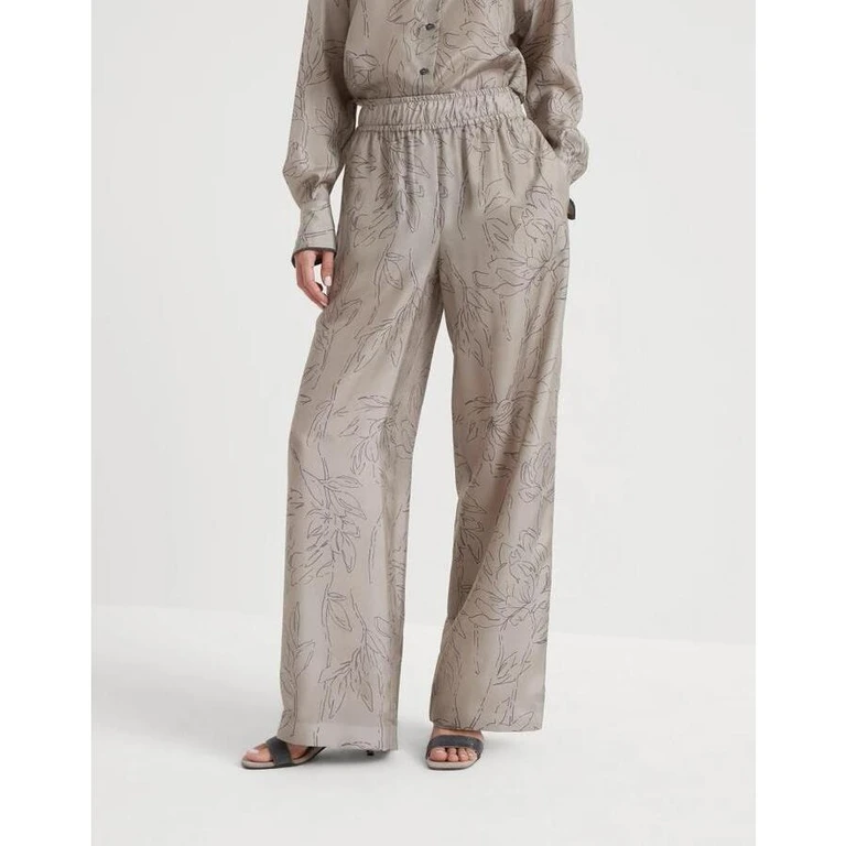 Wolight Beige Silk Wide Trousers