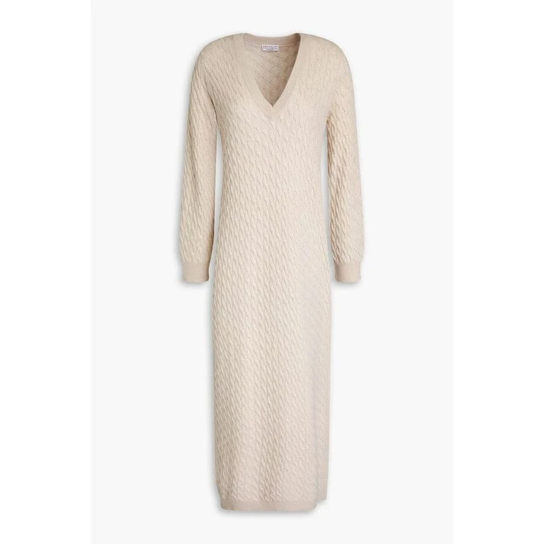 Beige Wool Silk Knit Dress