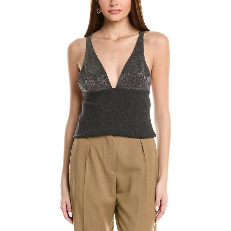 Charcoal Deep V-Neck Knit Top