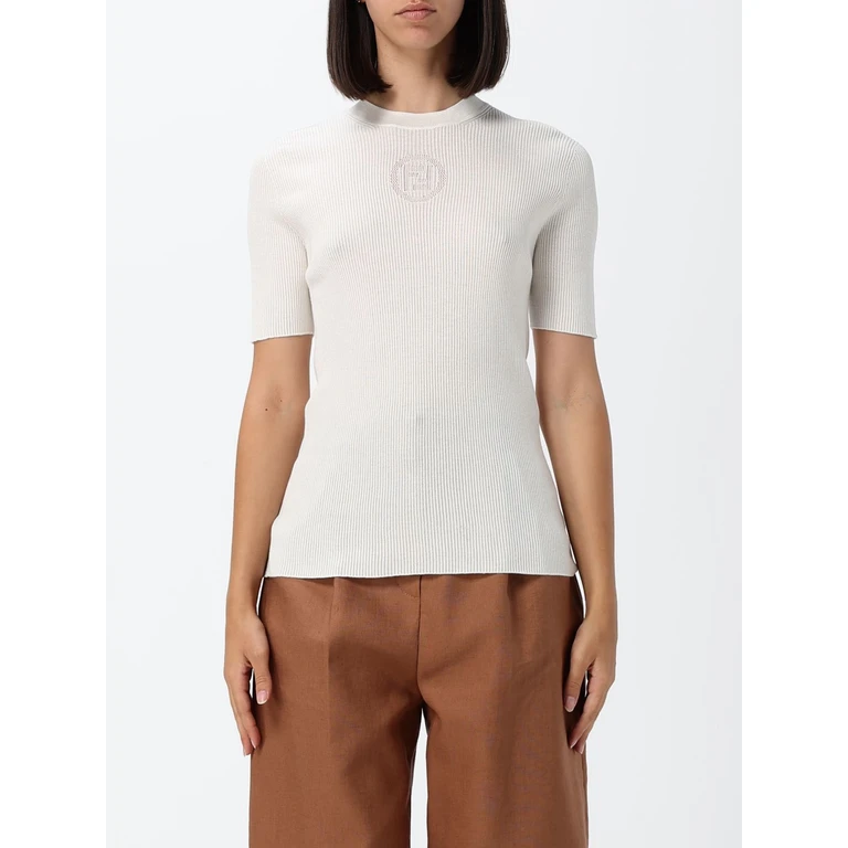 FF Monogram Ribbed Cotton Short-Sleeve Knit Top (FZXF22AYBXF08QQ)