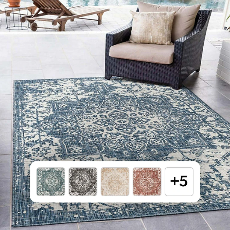 Dubai Outdoor Rug:- Teal, 5'3' x 8'