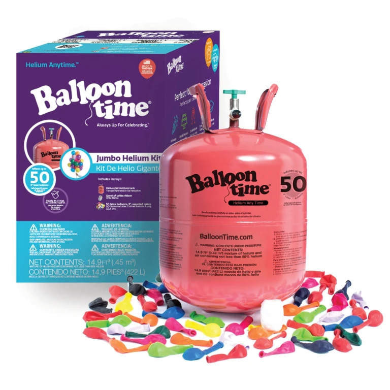 Jumbo Helium Tank, 12', with 50 9-inch Latex Balloons and Ribbon