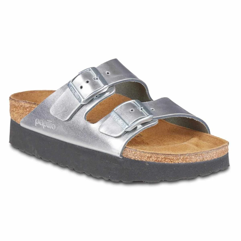 Women's Arizona Platform Natural Leather Metallic Silver Sandals